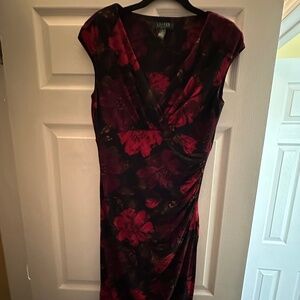 Lauren Ralph Lauren Floral Cocktail Dress – Size 8 – Black & Red Elegant Dress